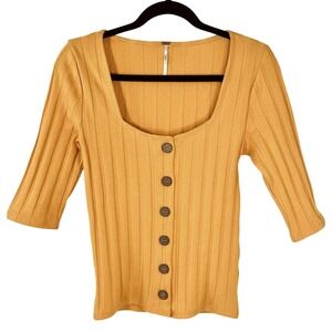 Free People Women's Ribbed Top Button Up Size S Cottagecore Prairie Boho Spring